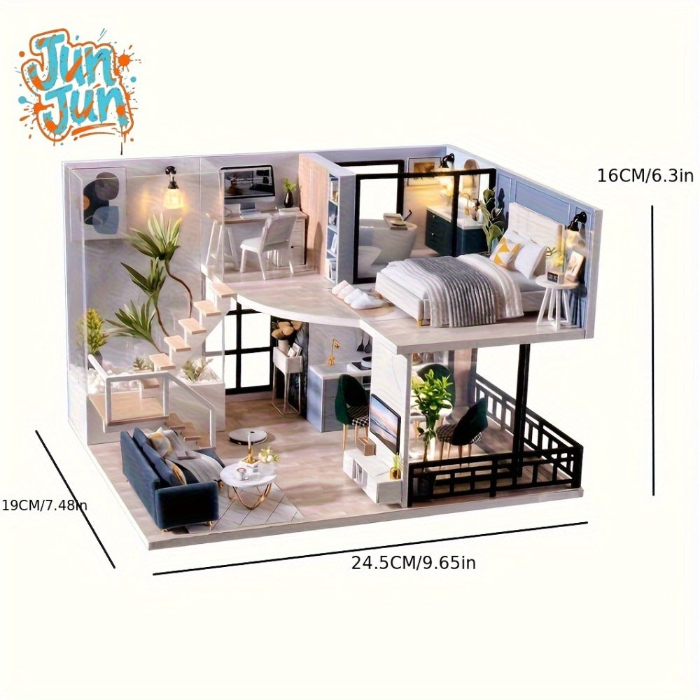 Two-Story Wooden Cottage 3D Puzzle Kit with Furniture and Tools