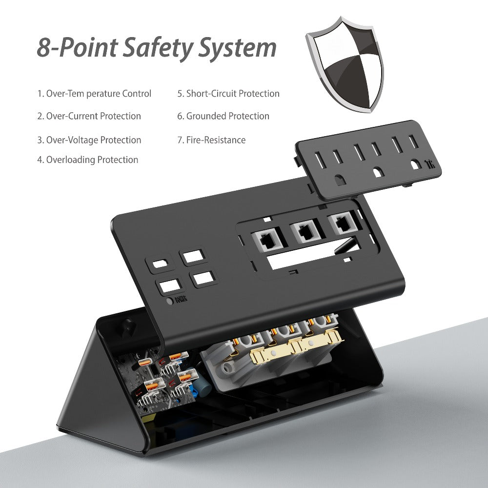 Desk Edge Mount Power Strip 7-in-1 with PD 20W USB-C Fast Charging, Screw & Clamp Mount, 5.6ft Extension Cord, Power Indicator Light – Under-Desk Charging Station for Office, Dorm & Hotel