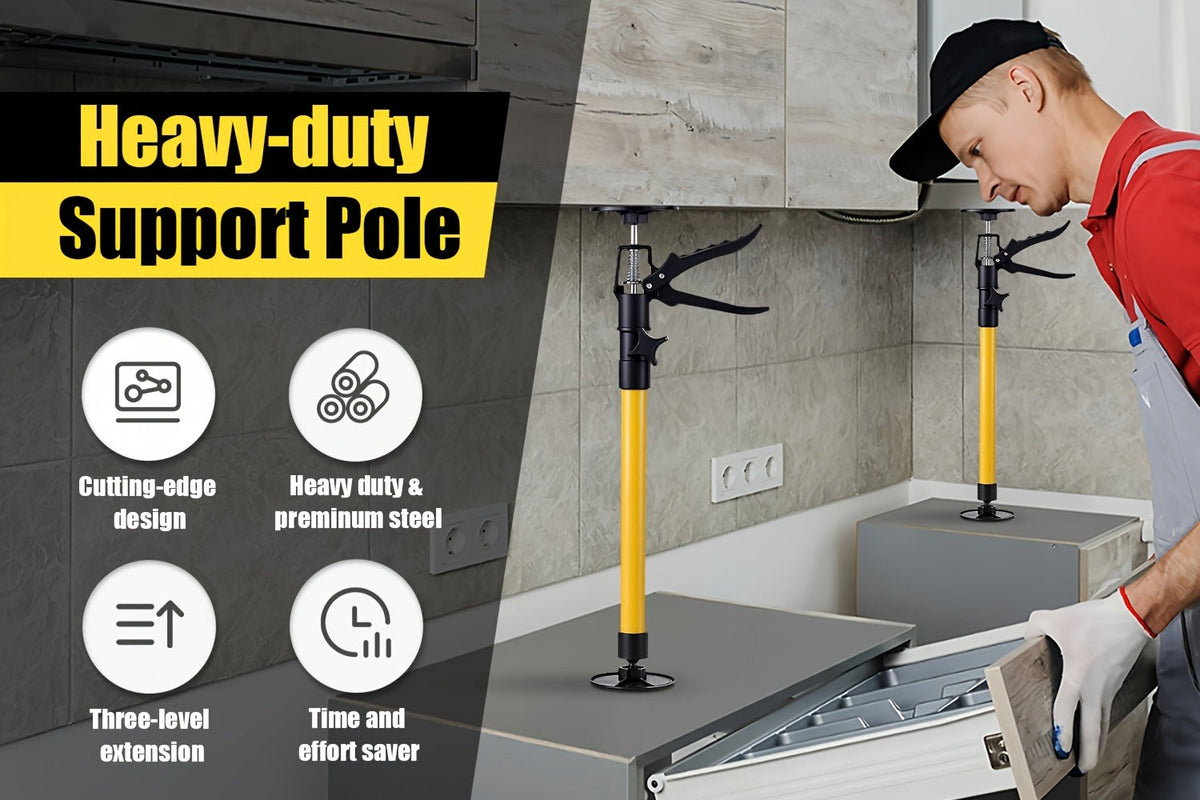 Telescopic Support Rods 2-Pack Third Hand Support System – 11.8–45.3 Inch Adjustable Steel Props, 88 lb Load Capacity, Thickened Base, for Drywall, Cabinet, Panel & Ceiling Installation