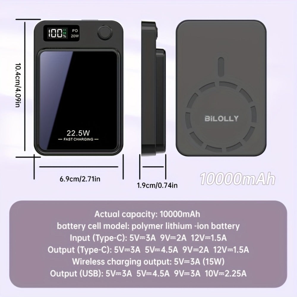 15W Magnetic Wireless Power Bank 5000 10000 15000mAh – 30W PD Fast Charging, MagSafe Compatible Battery Pack for iPhone 17 16 15 14 13 12 Pro Max Mini, Wired Charging for Android Samsung