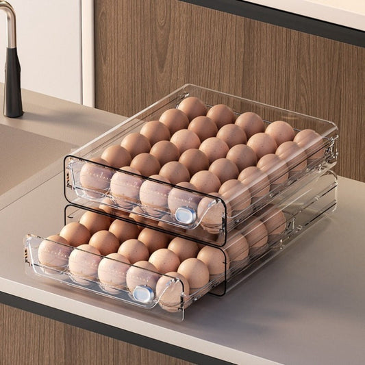 Egg Storage Box for Refrigerator, 40-Egg Double-Layer Drawer Organizer with Lid