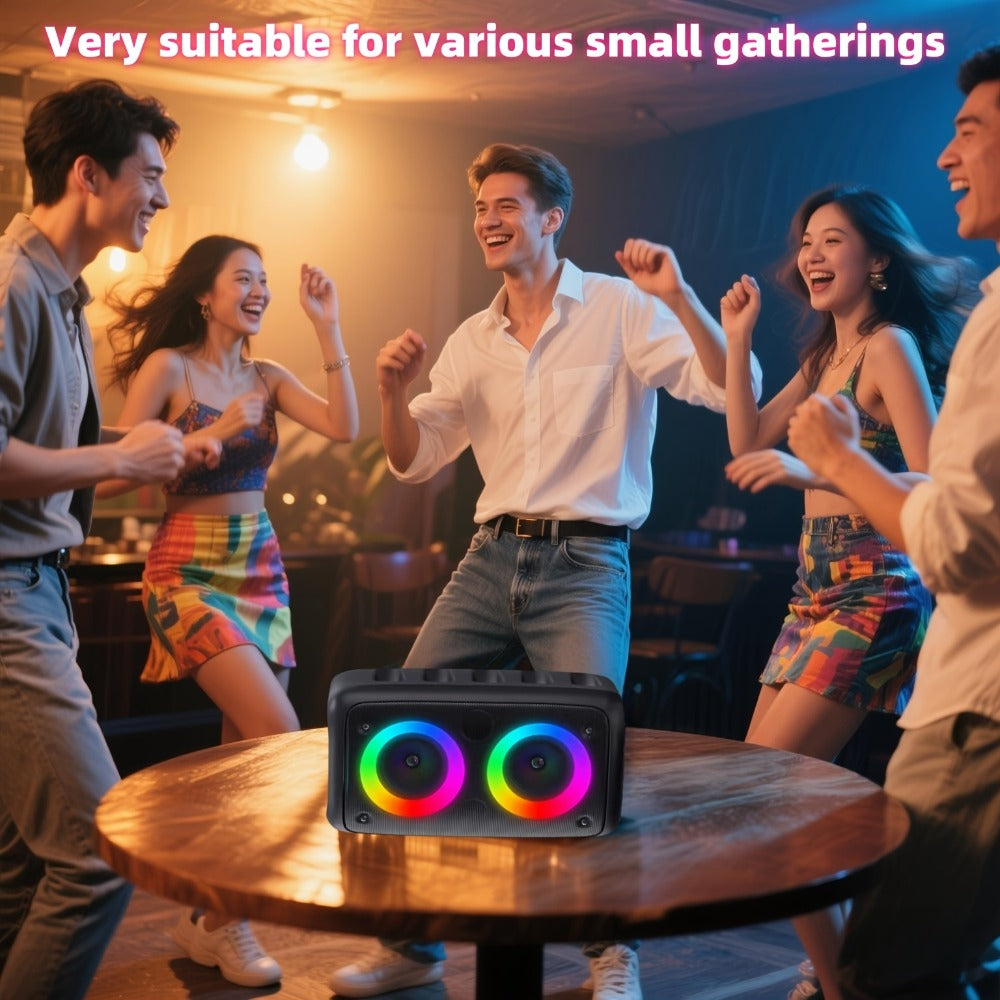 HY-3317 Party Speaker with Disco Lights & Microphone – Large Portable Subwoofer Outdoor Wireless Speaker, TWS Surround Sound, TF Card, AUX, MIC Input, for Parties, Karaoke & Events