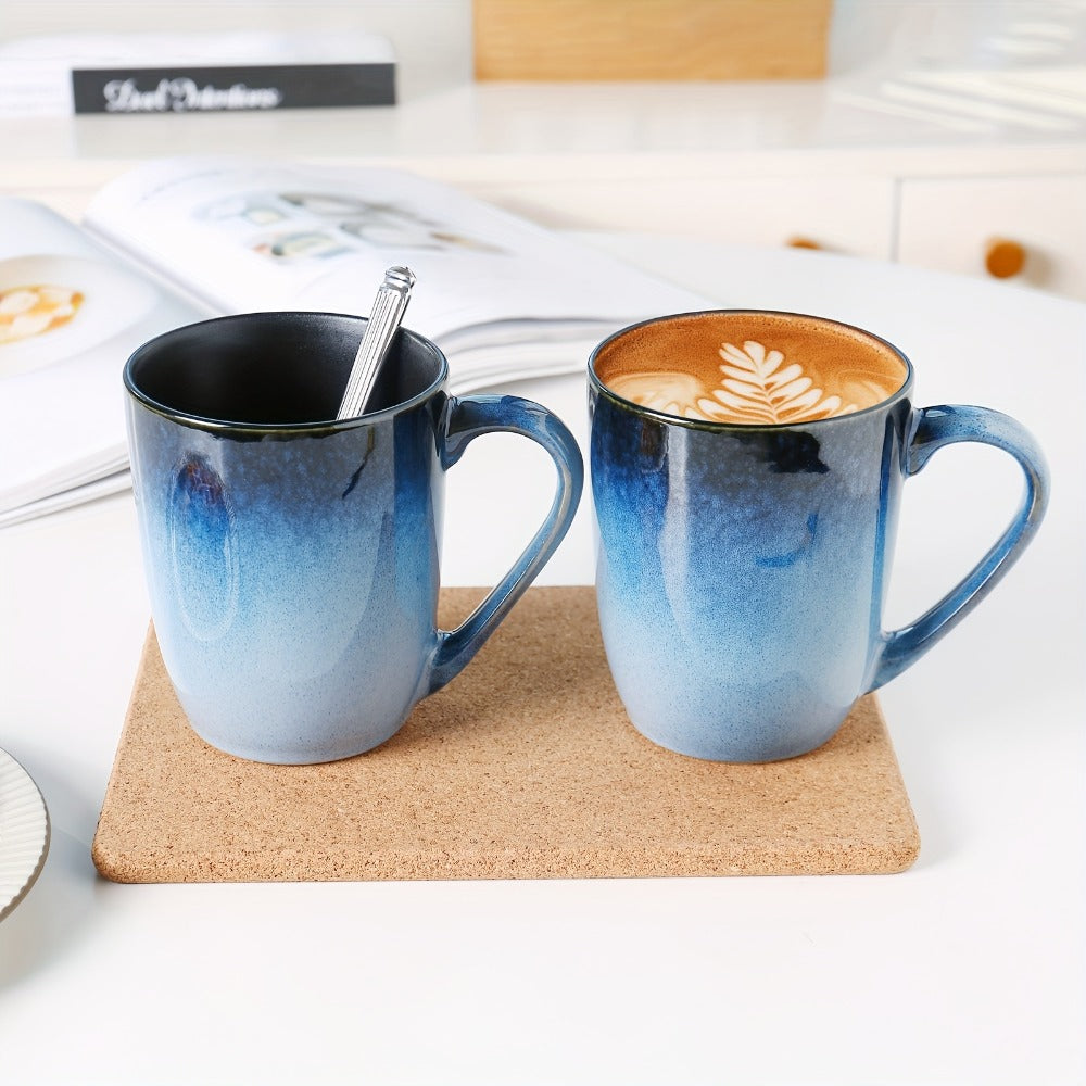 Gradient Blue Ceramic Mugs Set of 6 – 14 Oz Reaction Glaze Coffee Mugs – Durable Stain-Resistant Unique Design – Perfect for Coffee, Tea & Gifting at Weddings, Parties & Holidays