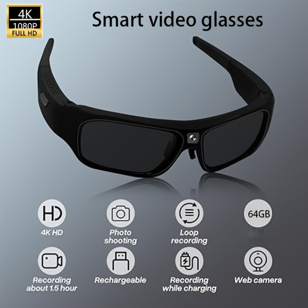 4K Camera Glasses UHD Sports Action Cam - 2-Hour Recording, Body Camera Wearable, Bike Running Cycling Recorder, Meeting Minutes, 3840x2160P 30fps, Optional 64GB, Models A31 A33 S36