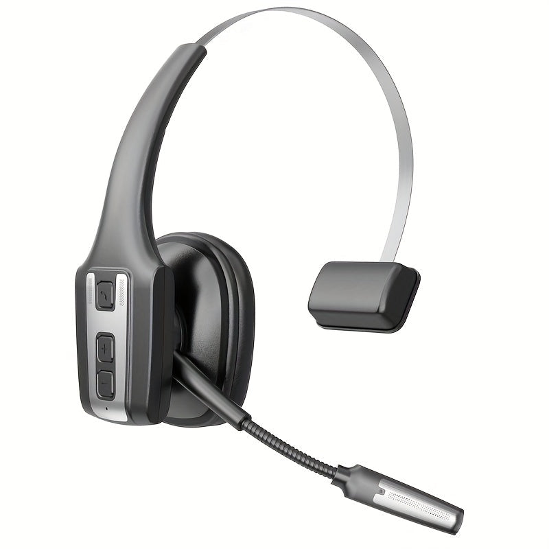 Trucker Bluetooth Headset Single Ear Noise Canceling Wireless Mono Headphone Type-C Charging Dual Device Connection for Teams Zoom Skype Office Calls Portable Lightweight Durable Black