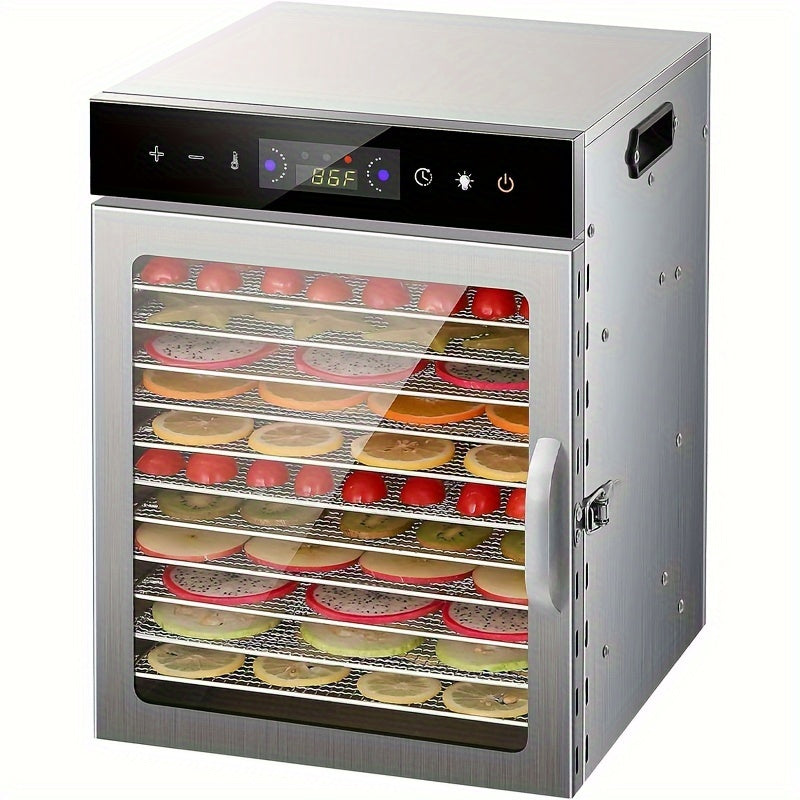 Food Dehydrator 12 Stainless Steel Trays 800W 24H Digital Timer 86-194°F Temperature Control 360° Hot Air Circulation for Jerky Fruit Herbs Vegetables with Recipe Book