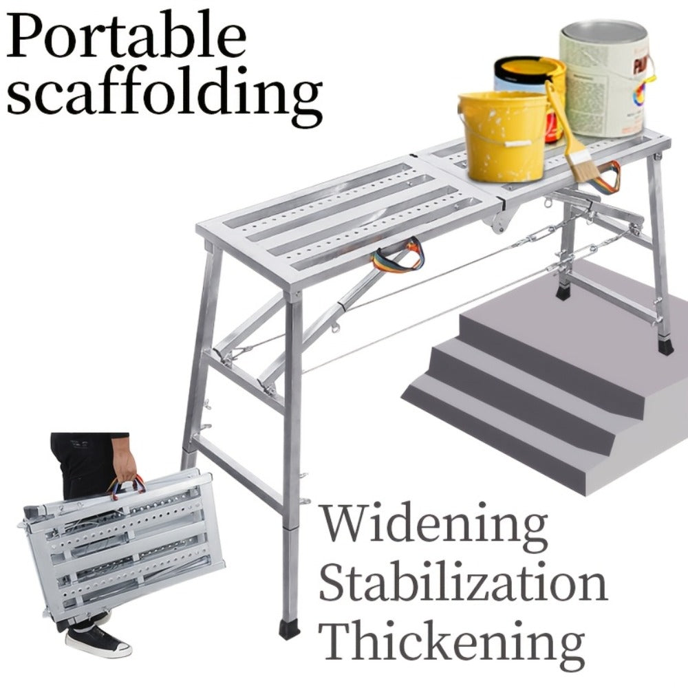 Folding Scaffold Step Stool Adjustable Height 39-79" Portable Steel Work Platform 1300 lb Capacity for Home Renovation Painting Car Washing RV Cleaning