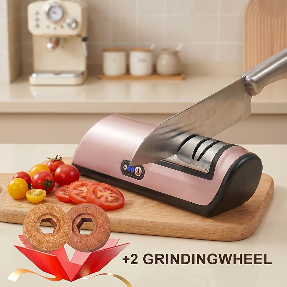 Electric Knife Sharpener 2-Stage – Automatic Professional Kitchen Knife Sharpener with Built-In Guides & Sanding Wheel for All Knives, Santoku, Fillet, Chef & Hunting Blades
