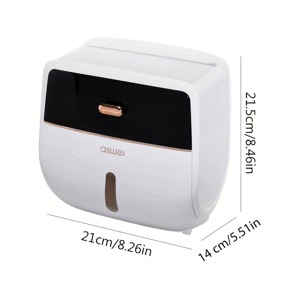 Wall Mounted Tissue Holder with Double Layer Storage Rack – Self-Adhesive No Drill Bathroom Organizer for Toilet Paper Roll, Living Room & Bedroom