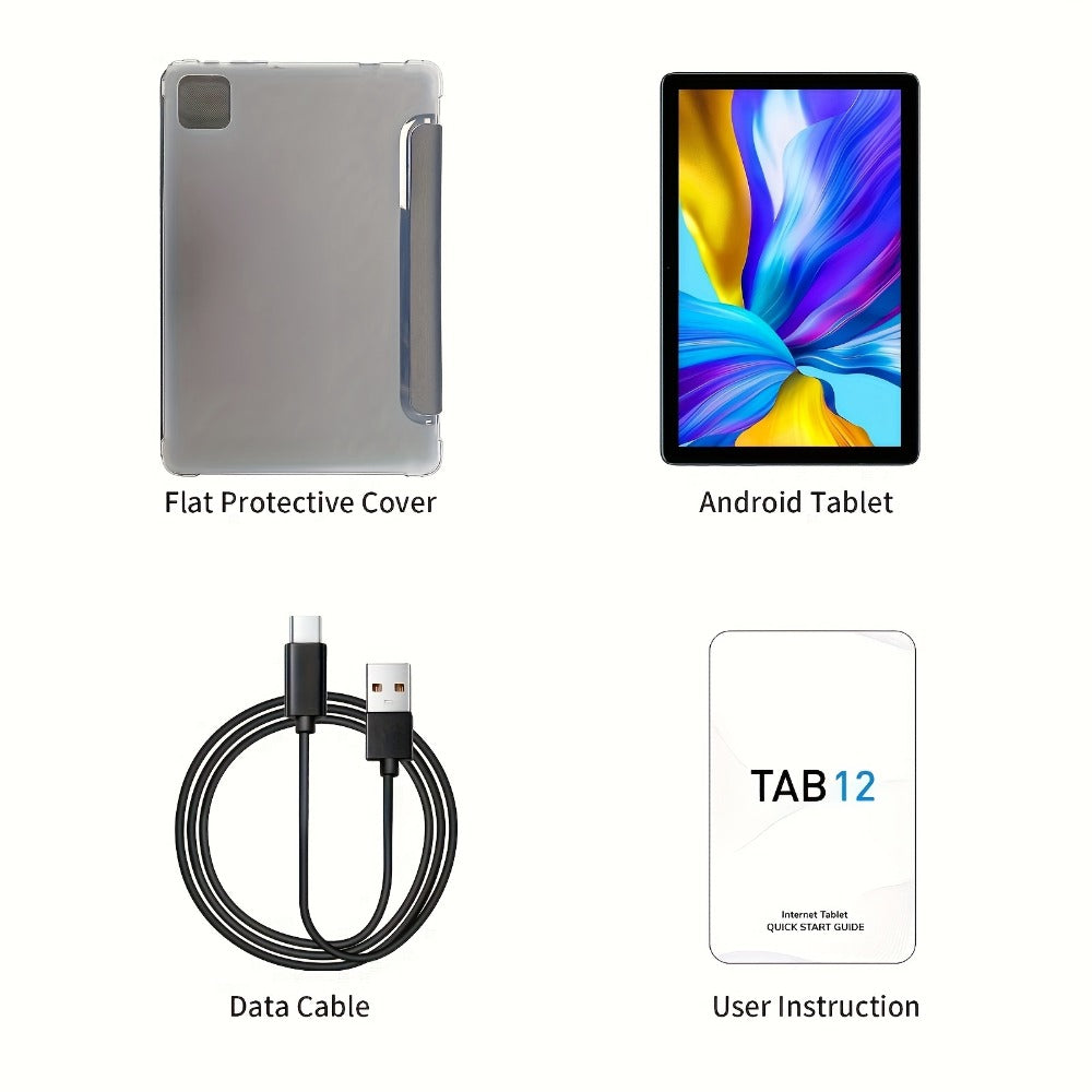 VASOUN 10.1 Inch Android 14 Tablet with Case | 12GB RAM 128GB ROM, 8000mAh Battery, Octa-Core T606, SIM Card Slots, Dual Camera, IPS HD Display, Wi-Fi, Phone Tablet PC for Home Travel Work
