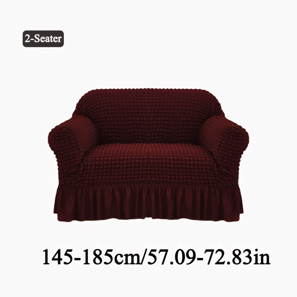 Seersucker Sofa Slipcover Elastic Band Closure Pet-Friendly All-Purpose Sofa Cover for Living Room Home Decor Protection — Single 2 4 Seater Multiple Colors