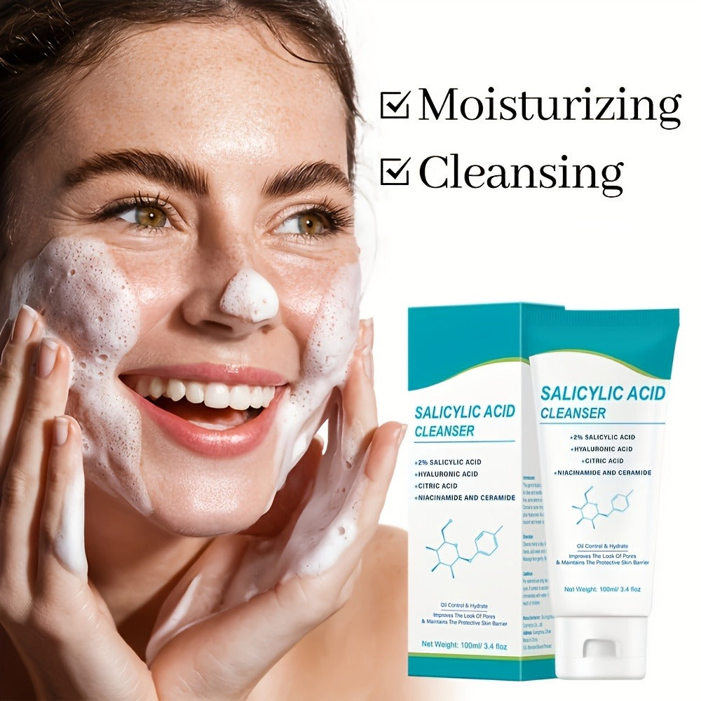 Salicylic Acid Facial Cleanser Gel – Deep Cleansing & Moisturizing with Hyaluronic Acid, Non-Comedogenic, Paraben-Free, Fresh Scent, for All Skin Types, Men & Women, Daily Face Wash