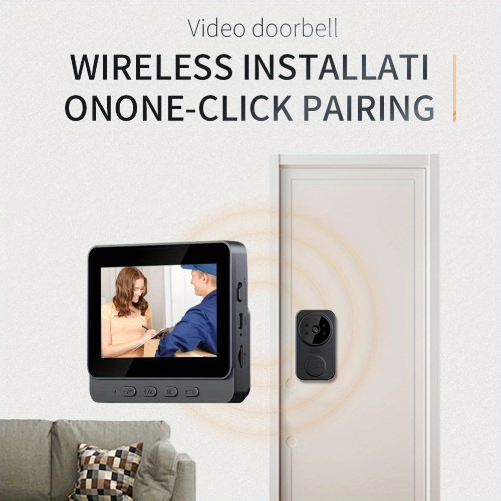 1296P Video Doorbell with 4.3" Indoor Monitor & Local SD Storage - No WiFi No App Required, Two-Way Audio, IR Night Vision, 1200mAh 2-Month Battery, 120° Wide Angle, One-Key Pairing, Black