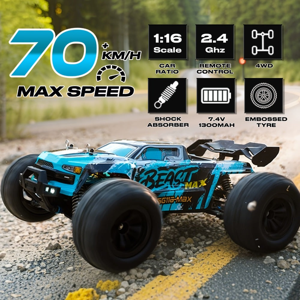 High Speed RC Car, 1:16 Scale 4WD Off-Road Car with RC390 Motor, 70KM/H Top Speed