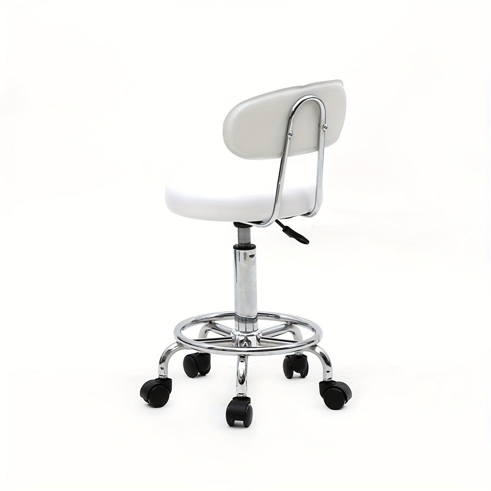 Adjustable Salon Stool with Back 360 Swivel PU Leather Cushioned Round Seat Chair for Salon Barber Spa Esthetician Home Office Vanity Makeup Station White