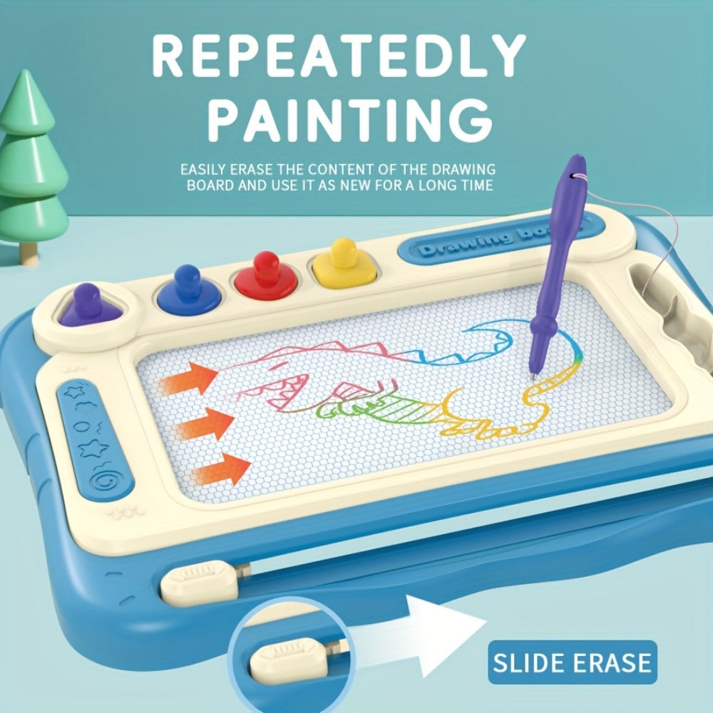 Kids Drawing Board Easel Upgraded with 4 Stamps & Paintbrush – Sturdy Legs Brackets Early Learning Art Toy for Toddlers Boys Girls Ages 3-8 Birthday Easter Christmas Gift Blue Pink Green