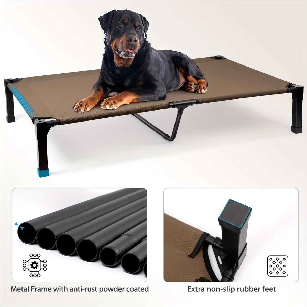 Elevated Dog Bed Cooling Raised Cot with Metal Frame – Washable Breathable Mesh, No-Slip Feet, Portable Dog Cot for Indoor & Outdoor Use, 4 Sizes, 7 Colors