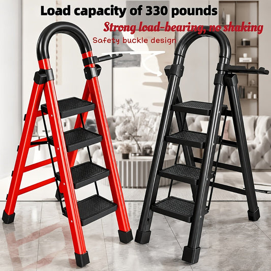 Folding Step Ladder, Steel Frame with Handrail and 2-, 3-, 4-, or 5-Step Options