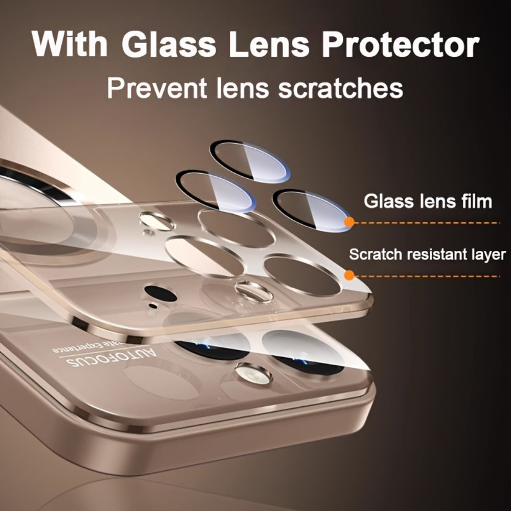 MagSafe iPhone Case Matte Titanium with Built-In Glass Lens Protector for iPhone 17 Pro Max Air 16 15 14 Series – Shockproof Luxury Magnetic Wireless Charging Cover