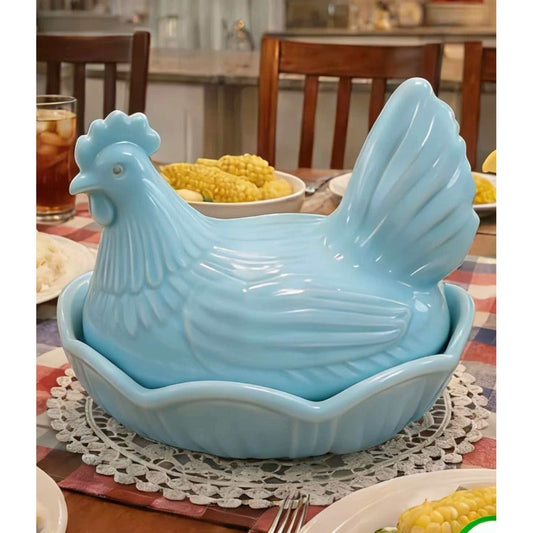 Glass Hen on Nest Candy Jar, Embossed Covered Dish in 5 Colors