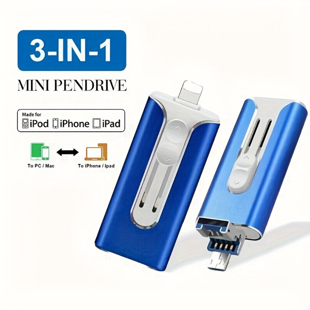OTG USB 3.0 Flash Drive 4-in-1 for iPhone iPad Android Mac PC – Lightning Type-C Micro USB Connector Thumb Drive 64GB 128GB 256GB Memory Stick Photo Backup Storage