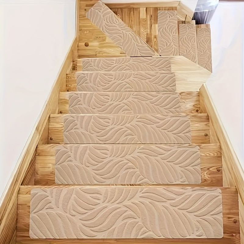 Non-Slip Stair Treads 15pcs 8"x30" Self-Adhesive Carpet Pads for Wooden Steps – Washable Polyester Indoor Stair Mats for Safety, Anti-Slip Step Covers in Multiple Colors