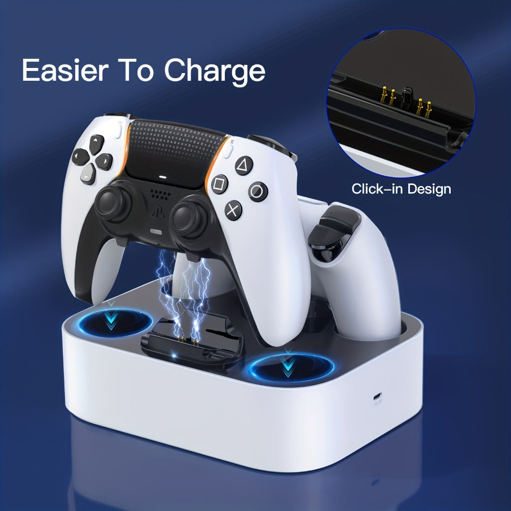 Safe Charging PS5 Controller Charging Station with Smart Chip – Dual Fast Charging Dock for DualSense & DualSense Edge, 2.5Hr Full Charge, Blue LED Indicator, Non-Slip Pad, Cable Included