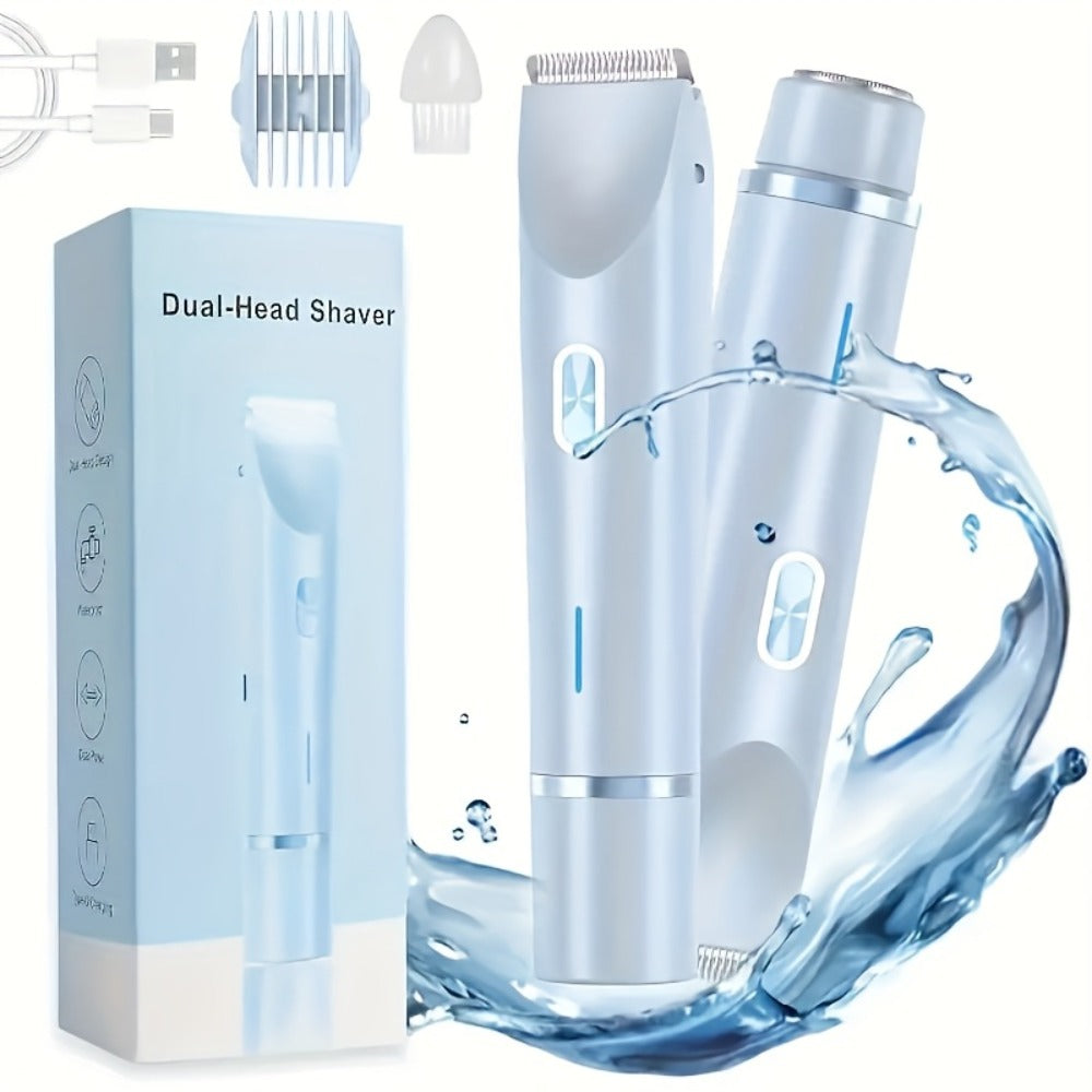 Bikini Trimmer Electric 2-in-1 Rechargeable Dual-Head Face Shaver for Women - Stainless Steel Blade USB Cordless Hair Remover for Bikini Line Face Arms Thighs Body Portable Gift