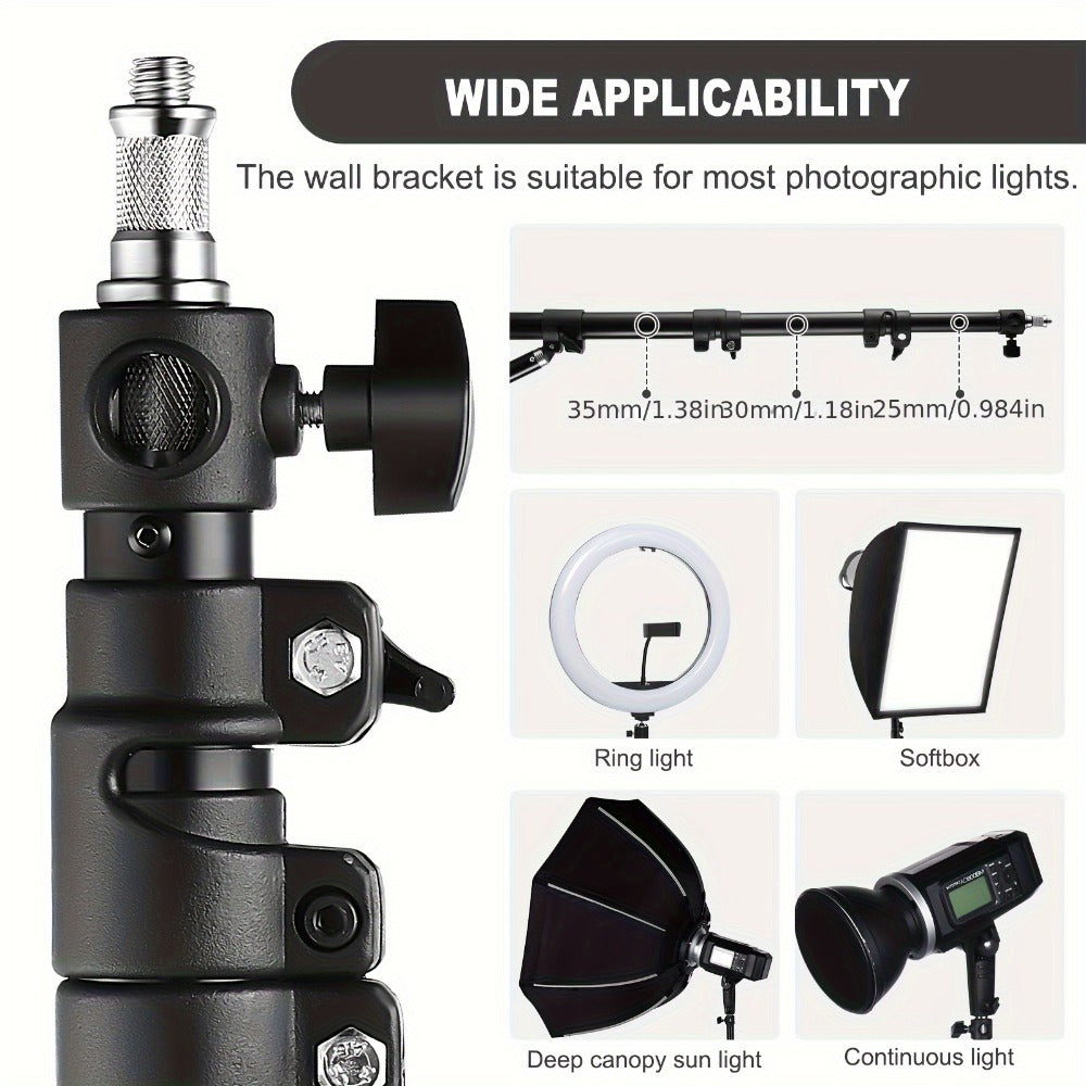 Wall-Mounted Ring Light with 45.7" Adjustable Boom Arm Stand | Alloy Triangle Wall Bracket for Photography Studio, Salon, Barber Shop, Tattoo Studio & Strobe Lighting