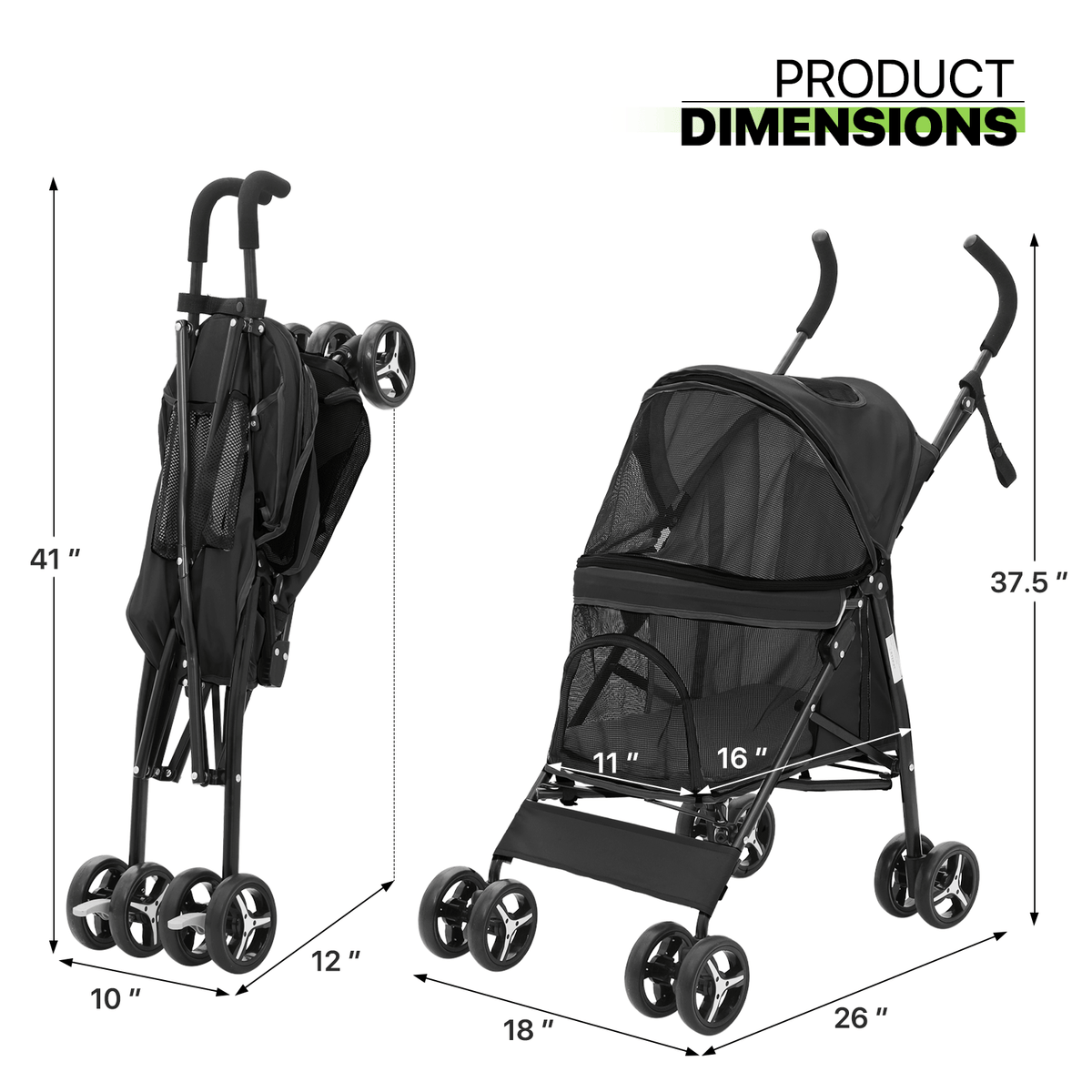 Pet Dog Cat Stroller with 4 Wheels - Foldable Jogger Pet Stroller for Small Medium Dogs & Cats up to 33 lbs, Breathable Mesh Windows, 360° Swivel Wheels, Cup Holder & Storage Basket, 10 Colors