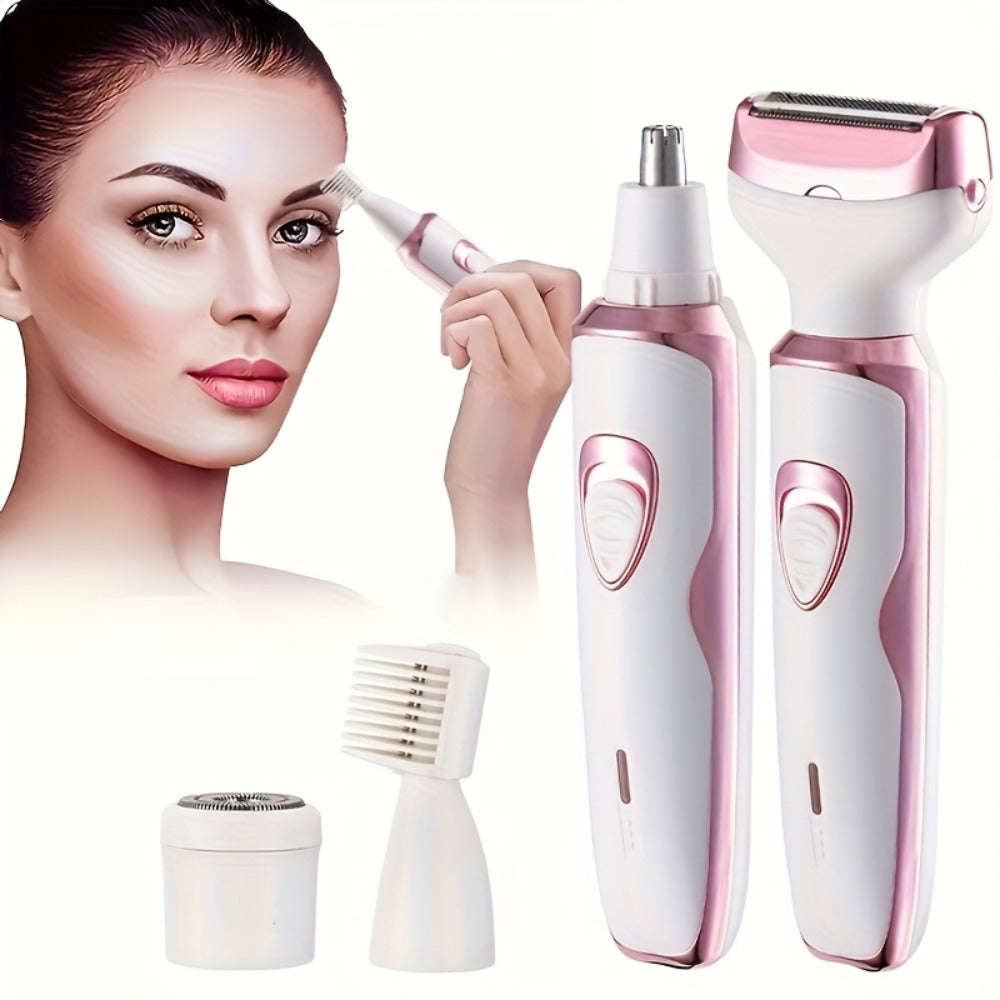 Electric Shaver for Women 4-in-1 Rechargeable Grooming Kit – Painless Hair Remover Eyebrow Trimmer Nose Hair Bikini Trimmer, Portable Body Hair Removal Face Legs Underarms, Beauty Gift for Her