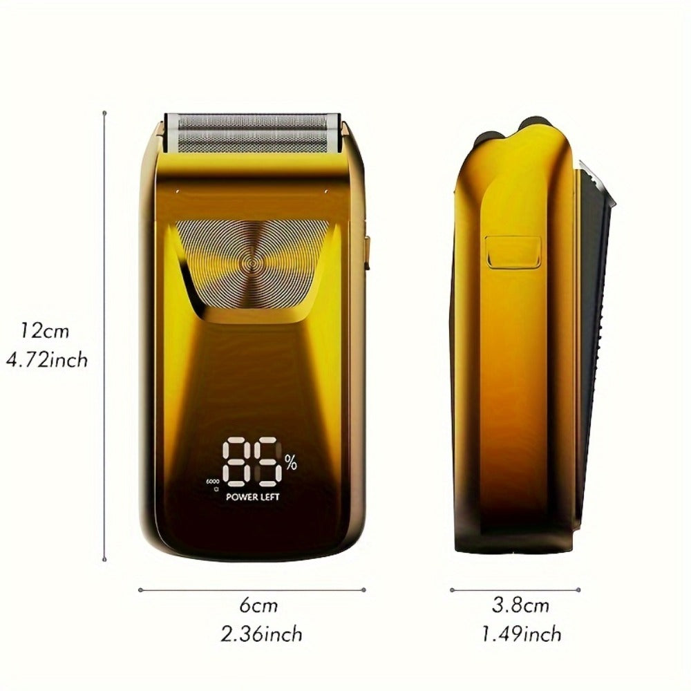 Bald Head Shaver & Beard Trimmer 2-in-1 Electric USB Rechargeable – Aluminum Foil Razor Professional Hair Clipper Grooming Tool for Men, Cordless Portable Silvery & Gold