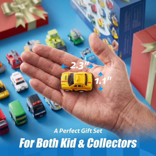 Pull Back Mini Cars Set for Kids – 18 City Vehicles with Fire Truck, Police Car & School Bus