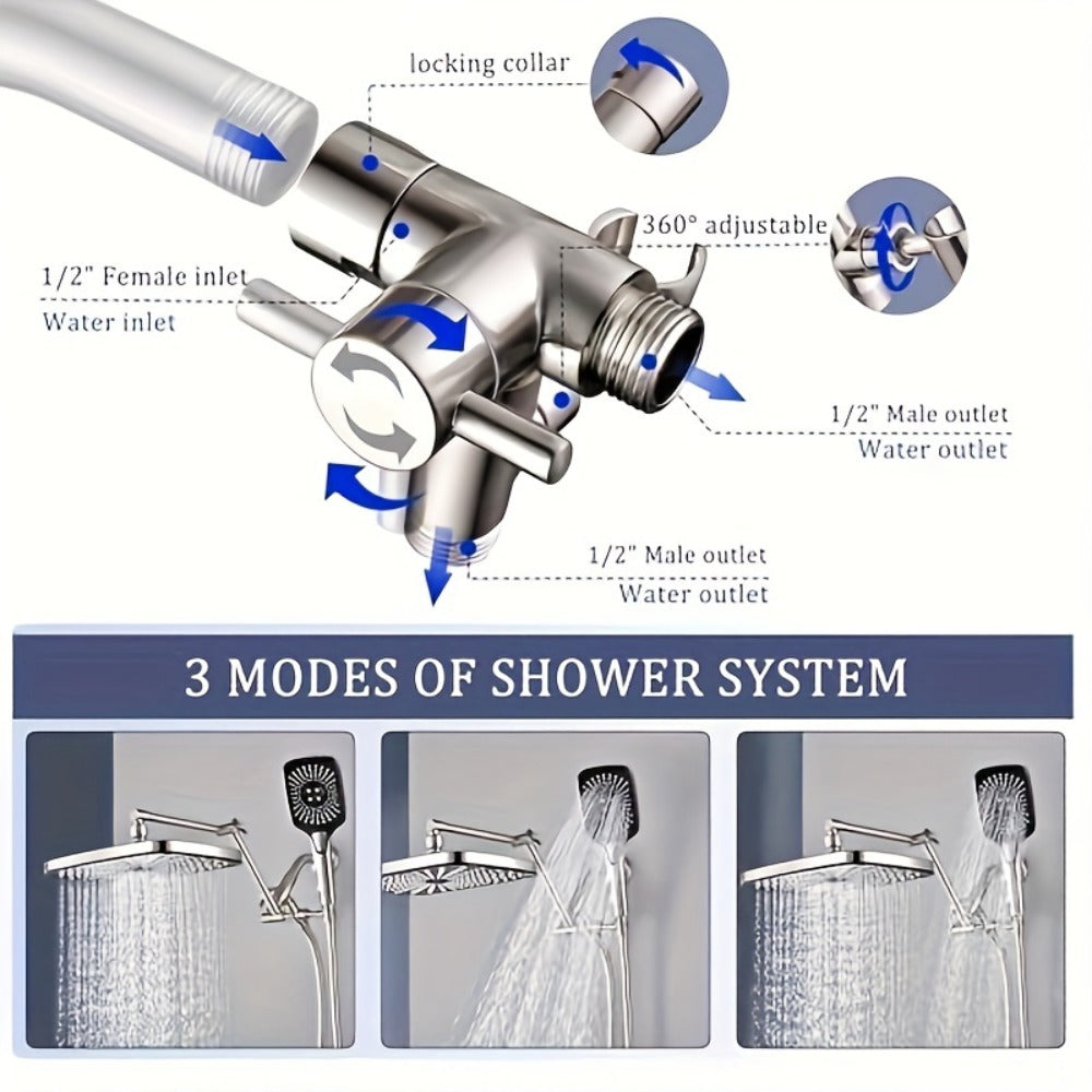 Rain Shower Head with Handheld Combo 12 Inch High Pressure Rainfall Showerhead Set – 4-Function Spray, 3-Way Diverter, 2-Stage Extension Arm & 71" Hose, Matte Black / Chrome / Brushed Nickel