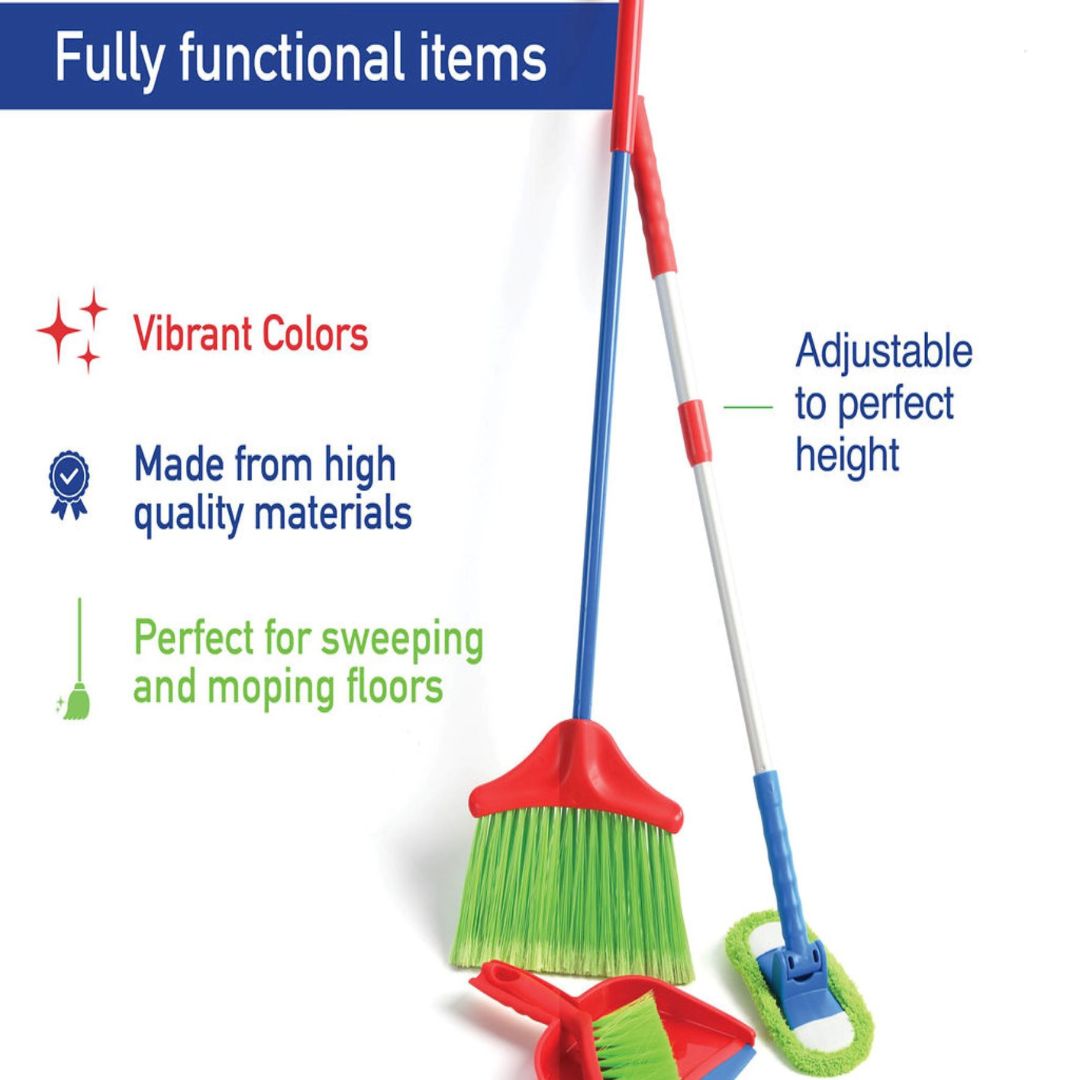 Kids Cleaning Toy Set, 4 Pieces with Broom, Mop, Brush & Dustpan