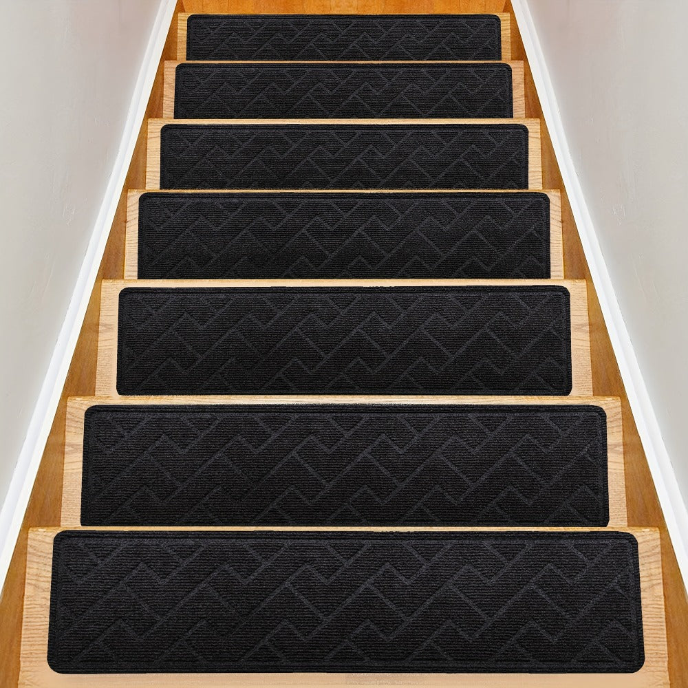 Non-Slip Stair Treads 15pcs 8"x30" Self-Adhesive Carpet Pads for Wooden Steps – Washable Polyester Indoor Stair Mats for Safety, Anti-Slip Step Covers in Multiple Colors