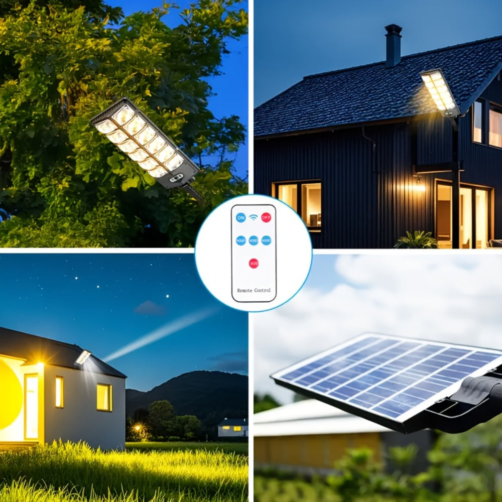 Solar Street Light Outdoor IP65 – High Brightness Wide Angle Dusk to Dawn Solar Powered with Remote Control for Parking Lot, Yard, Stadium & Plaza (58 / 90 / 192 LED)