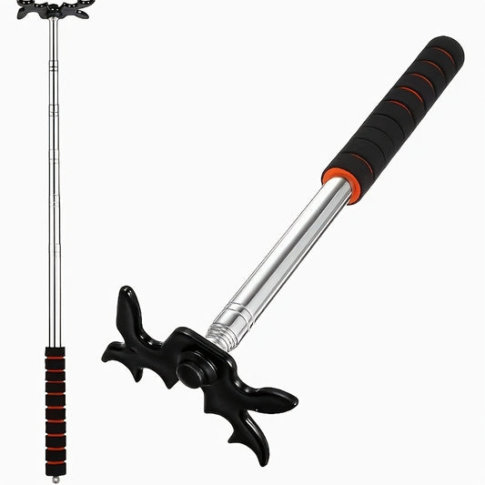 Telescopic Pool Cue Bridge Stick with Plastic Deer-Head Rest and Stainless Steel Shaft
