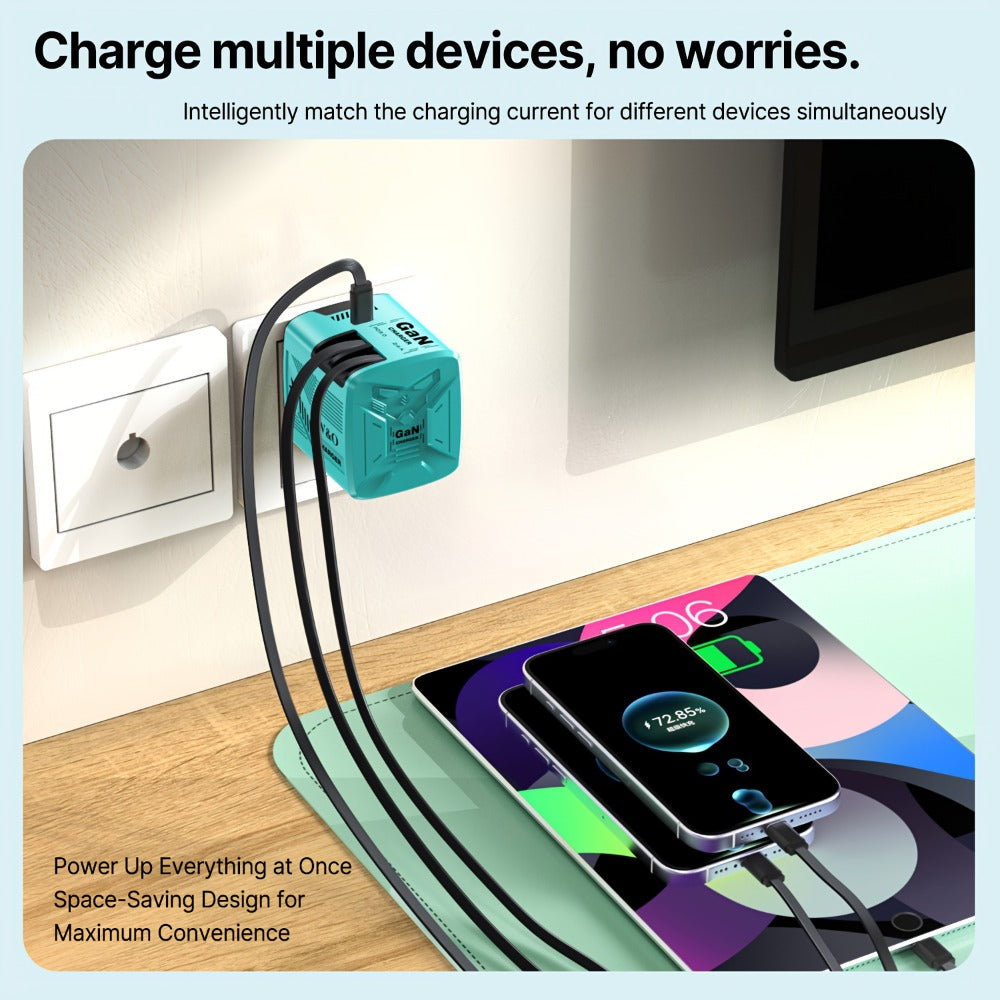 Dual Cable GaN Charger 120W with Built-In 47in Type-C & Lightning Retractable Cables, Foldable Plug – Tangle-Free Fast Charging USB-C Wall Adapter for iPhone 16 15 14 Pro Max, Samsung Galaxy S25 S24
