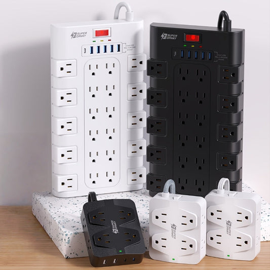 Surge Protector Power Strip with Flat Plug, Wall Mount, Black or White Options