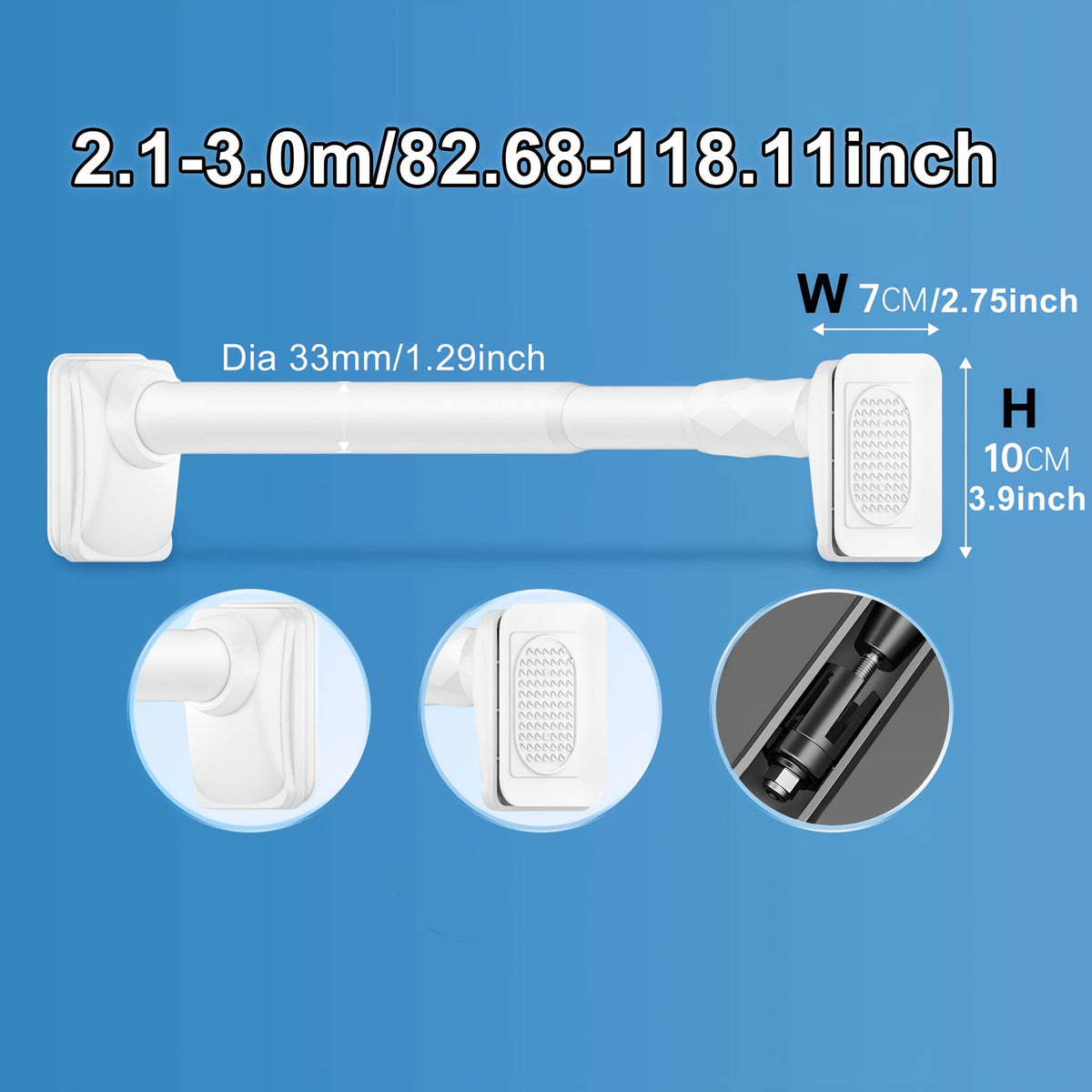Telescopic Curtain Rod No Drill 15.75"-196.85" Adjustable Shower Curtain Rod 33mm for Large Windows