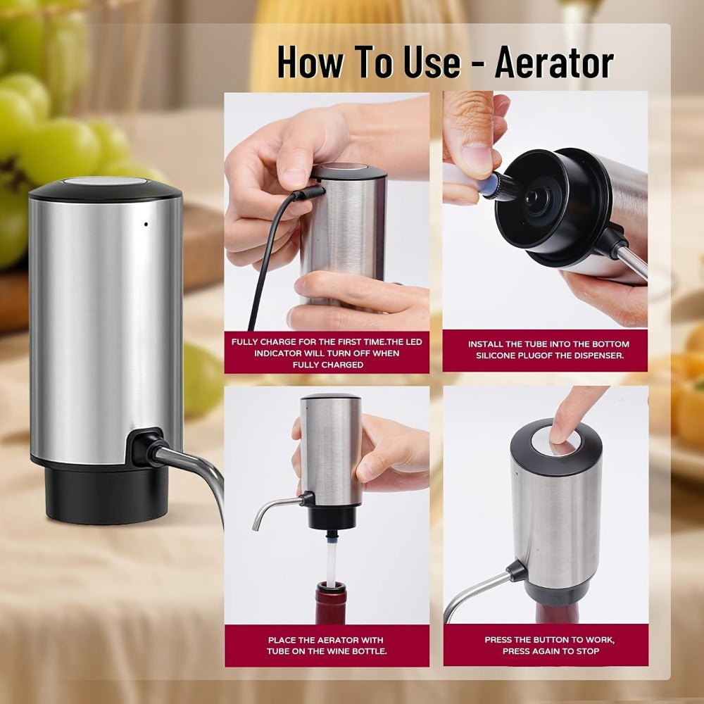 Electric Wine Opener Set – Rechargeable Automatic Corkscrew with Wine Aerator Dispenser, Vacuum Stopper & Foil Cutter for Any Occasion Gift