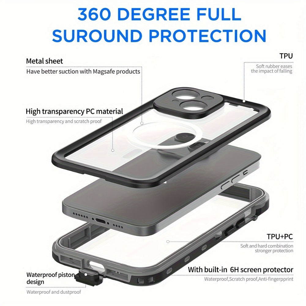 Heavy Duty iPhone Case with Built-In Screen Protector MagSafe Compatible for iPhone 16 Pro Max 16 Pro 15 Pro Max 15 Pro 15 Plus 15 – Shockproof Waterproof Hybrid Cover with Lanyard