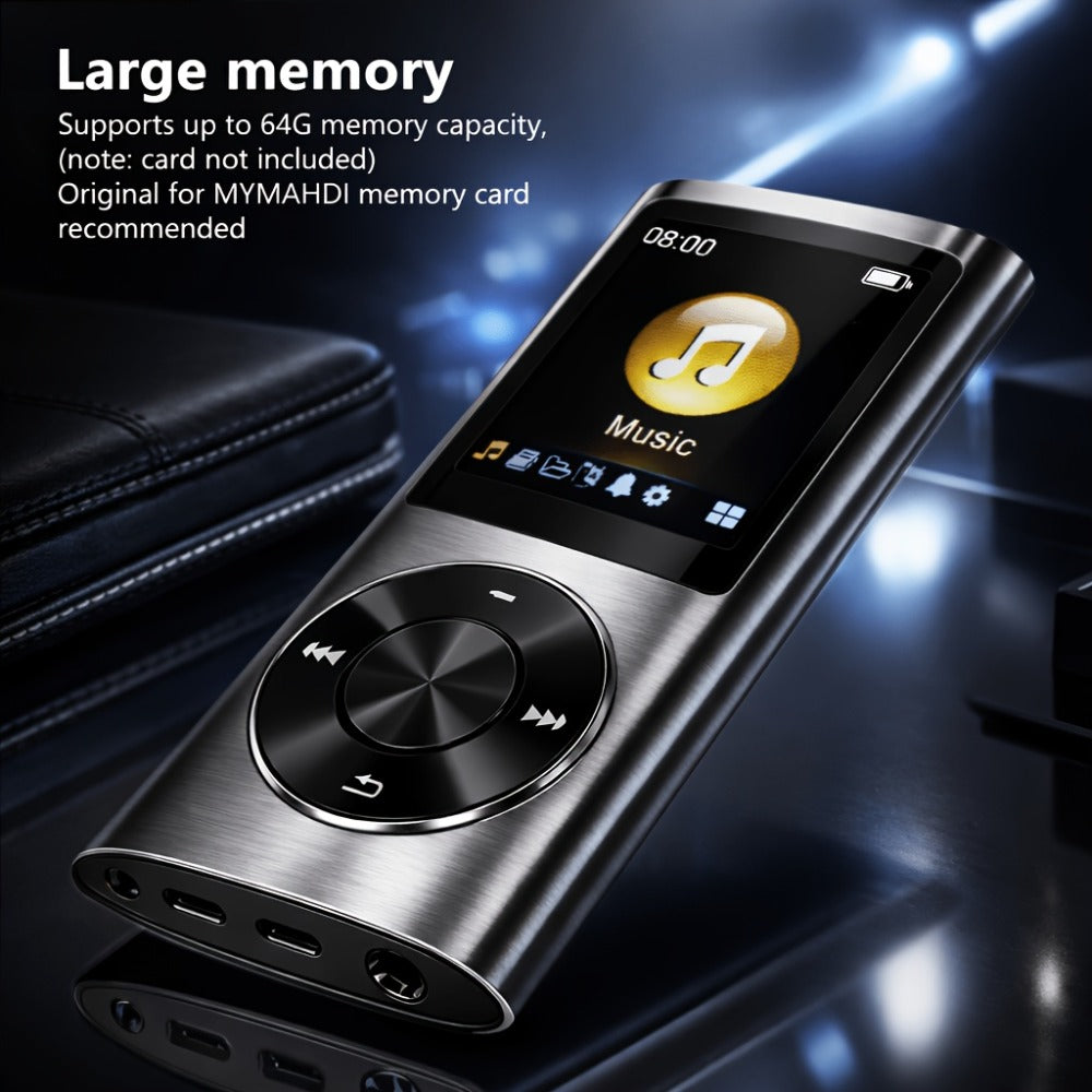 Aluminum Alloy MP3 Player 64GB with Earphone & Charging Cable, Slim 1.8 Inch LCD Portable Music Player, 200mAh Rechargeable Battery, Supports MP3 WMA FLAC APE, TF Micro SD Card Up to 64GB (Card Not Included)
