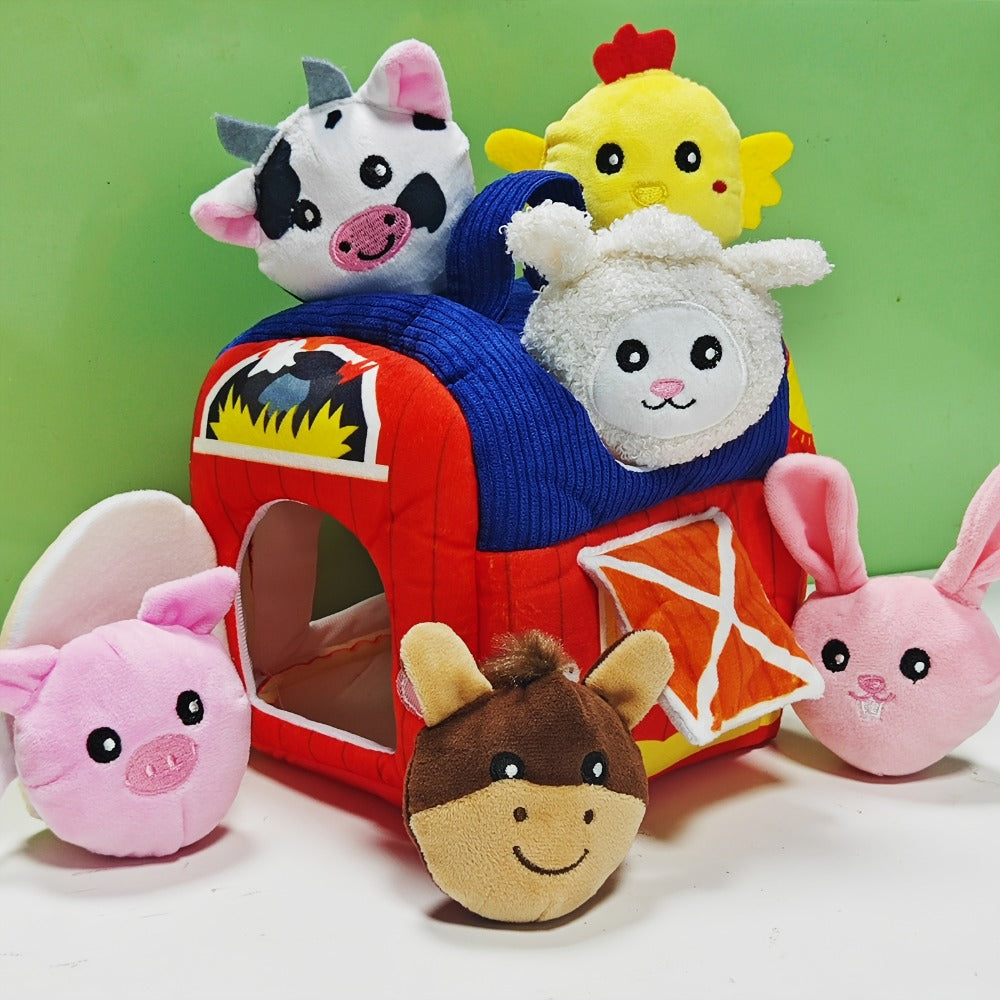 Farm Playset Baby Toy with 6 Plush Animals, Barn, Rattle, Crinkle & Mirror – Portable Sensory Learning Toy for Babies & Toddlers, Infant Activity Gift for Boys & Girls 0-12 Months