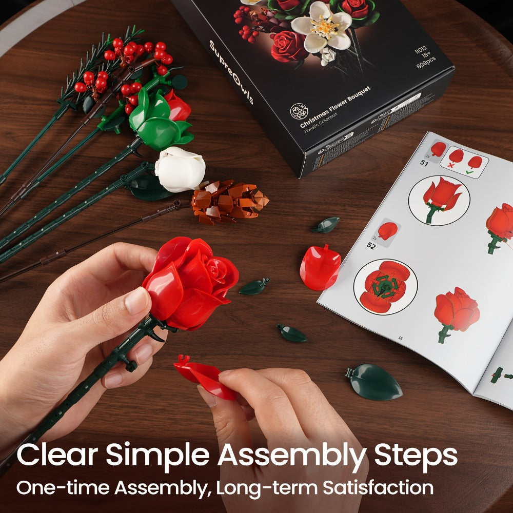 Flower Bouquet Building Kit, Rose & Lily DIY Brick Display Set