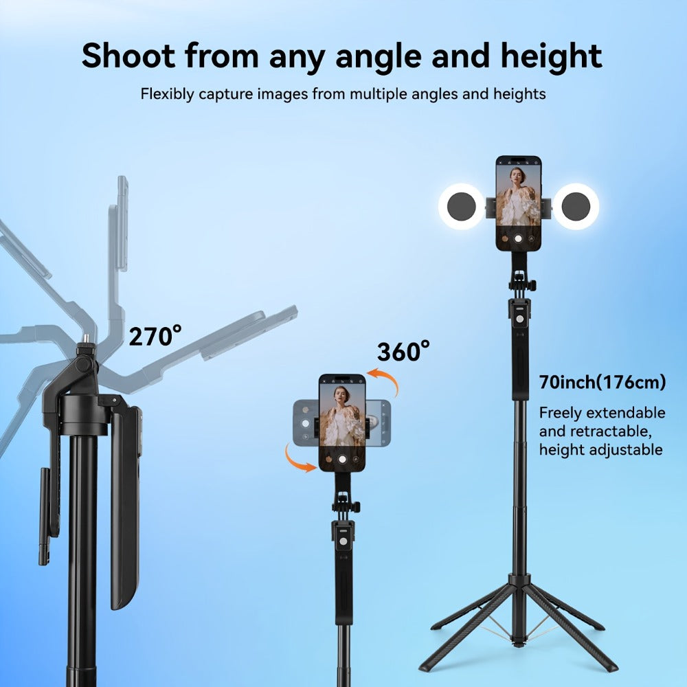 AI Tracking Tripod with Built-In LED Fill Light & Bluetooth Remote – 360° Auto Face & Body Tracking Adjustable Phone Stand for iPhone Android Camera, TikTok YouTube Live Streaming Vlogging Zoom