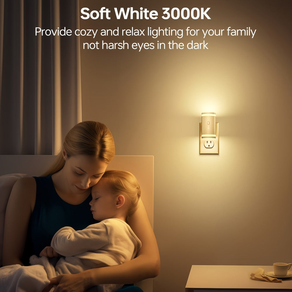 LED Night Light Plug In Dusk to Dawn Sensor – 5-120LM Adjustable Brightness, 3 Color Temperatures, Modern Plug-In Night Lights for Hallway, Bedroom, Staircase, Bathroom & Toddler Room, 2 or 4 Pack