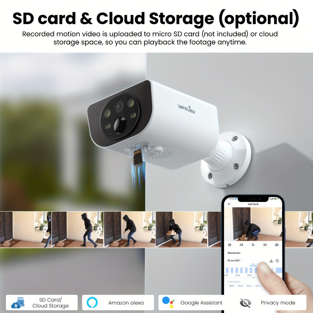 Wansview 2K Solar Outdoor Security Camera, Alexa & Google Home Compatible, Dual Night Vision Color & IR, PIR AI Human Body Detection, IP65 Weatherproof, SD & Cloud Storage – Wire-Free Smart CCTV