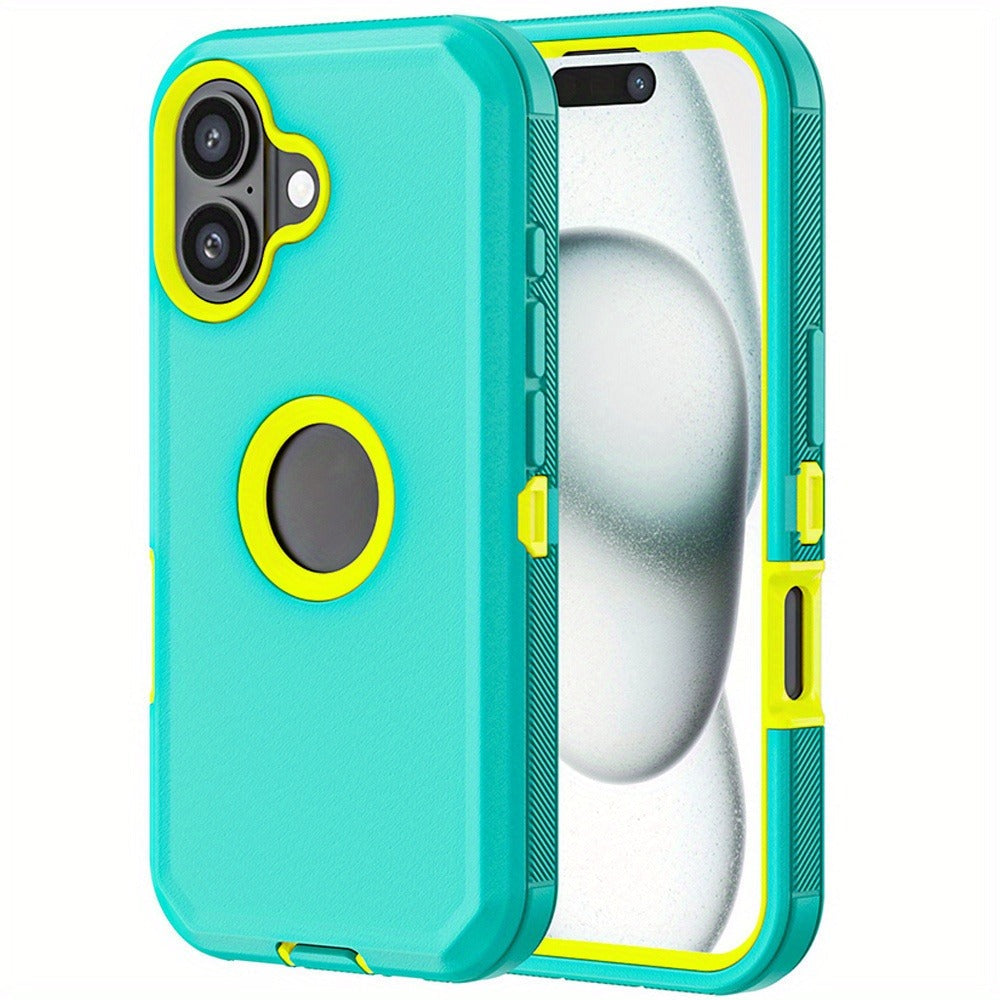 Rugged iPhone 16 Pro Max Case Hybrid Armor Dual Layer TPU PC Shockproof Drop Protection – Heavy Duty Wireless Charging Compatible Cover for iPhone 16 Pro 16 Plus 16 – Black Orange Blue Purple Green